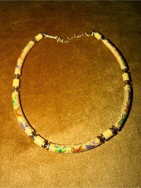 Japanese Weekend Cream Choker Necklace with Multicolor Butterfly Accents